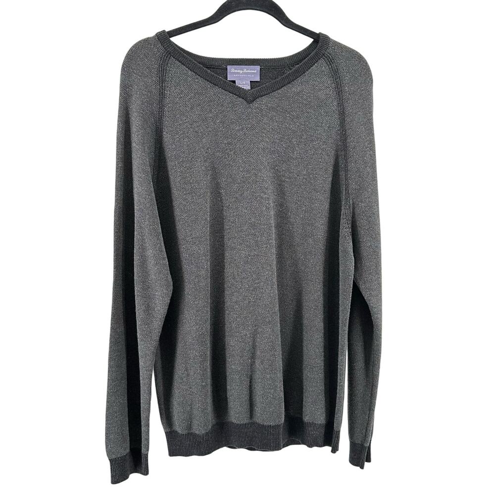 Tommy Bahama Men's Gray/Black Riverside Sweater Reversible Large Ribbed Knit Top
